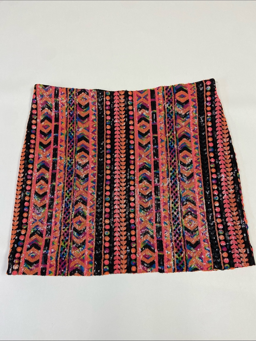 Eva Varro Sequined Tribal Pattern Mini Skirt Multi Color Festival Party Size M
